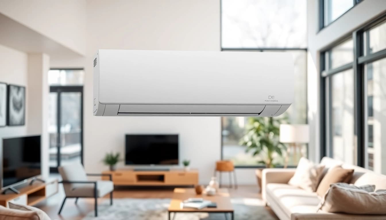 Install a mini split ac in a cozy modern living room, combining style and function.