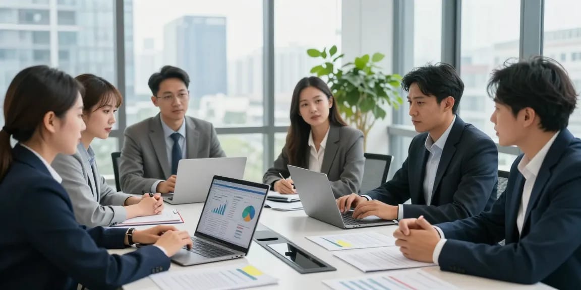 A equipe da Bona, uma empresa de terceirização de mão de obra, reunida discutindo soluções estratégicas em um escritório moderno.