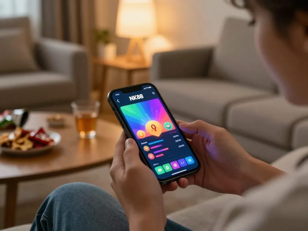Engaging with the NK88 app while enjoying a home gaming session filled with excitement.