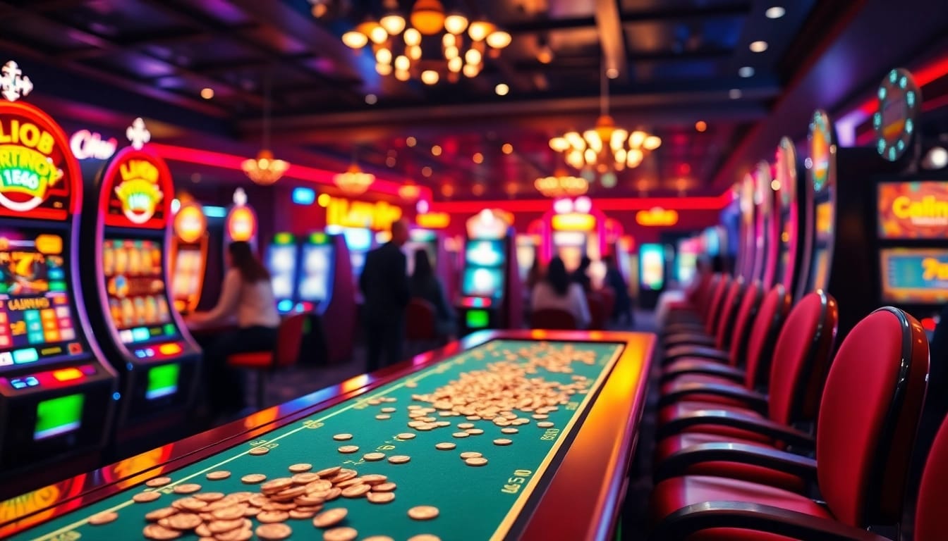 Découvrez un nouveau casino en ligne avec une table de jeux élégante et des machines à sous vibrantes.