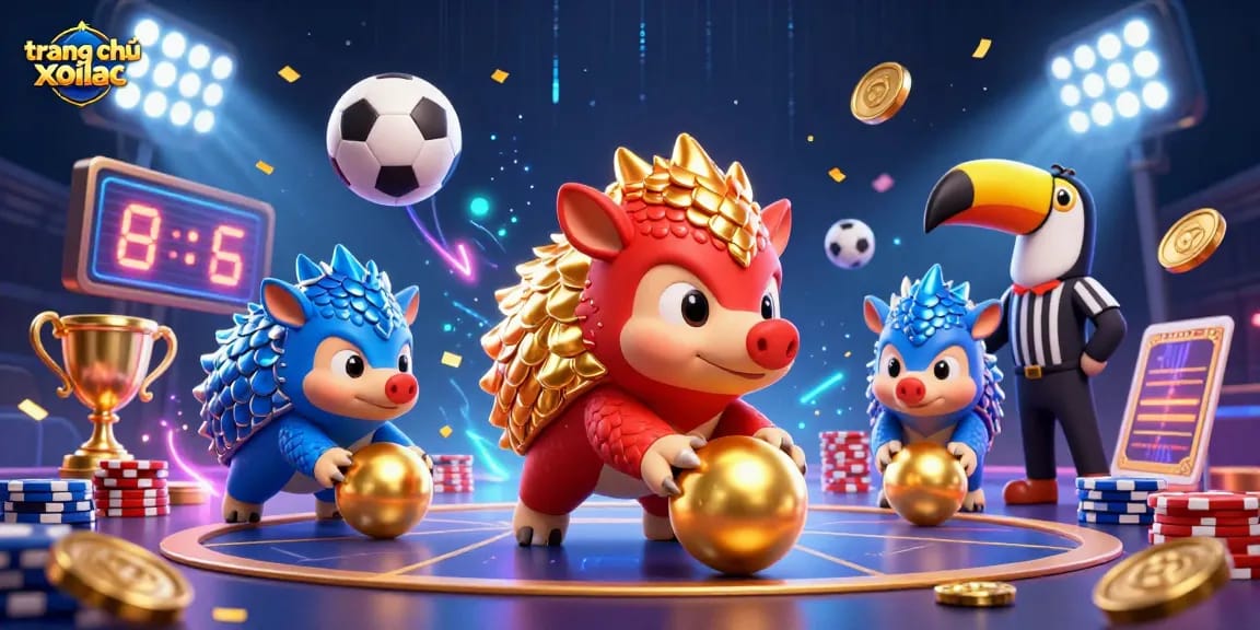 Experience the excitement at trang chủ xoilac with dynamic 3D pangolins competing in a vibrant gambling scene.