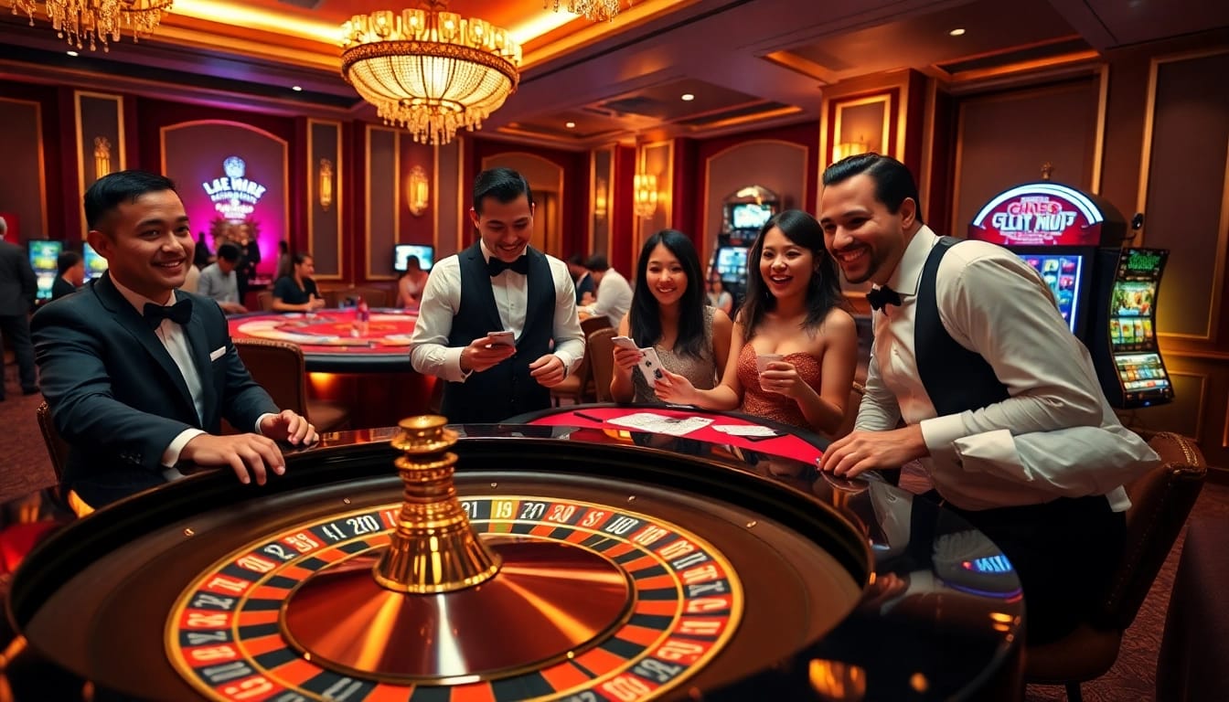 Engage in thrilling gameplay at 69 VN, featuring an elegant casino setting with roulette and poker.
