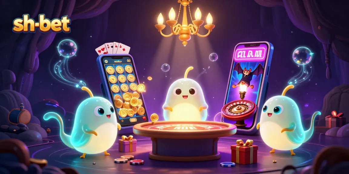 Experience exciting gameplay at sh-bet with vibrant casino elements and glowworm characters.