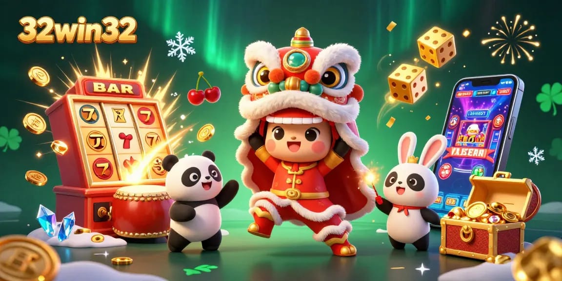 Win big with 32win32 at the vibrant online casino featuring a colorful jackpot celebration and unique characters.