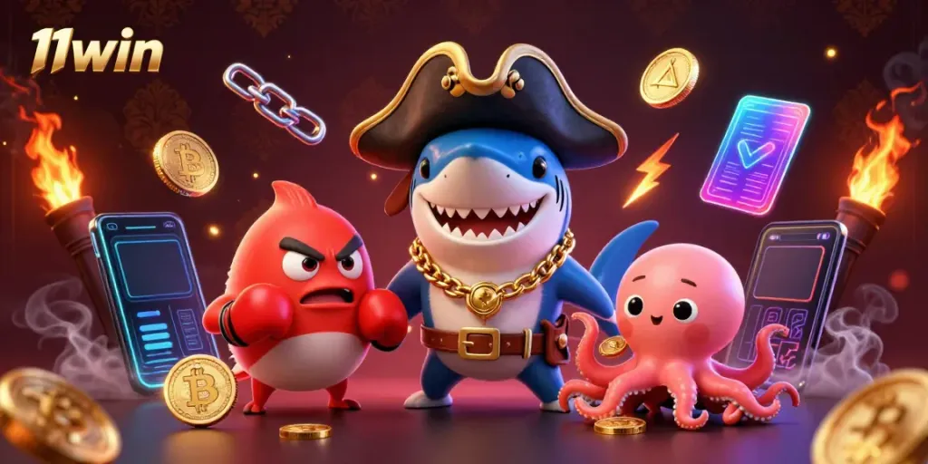 Experience thrilling winnings with 11win in this dynamic casino-themed digital illustration.