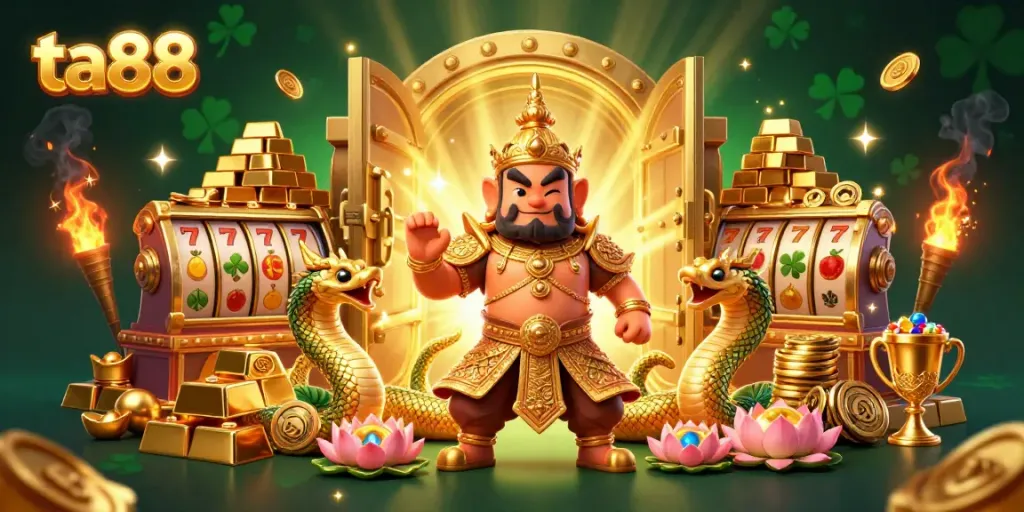 Engage with the vibrant gaming experience at ta88, showcasing golden treasures, and dynamic casino elements.