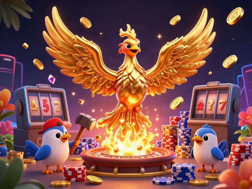 pg88's dynamic casino scene featuring a golden phoenix and casino elements.