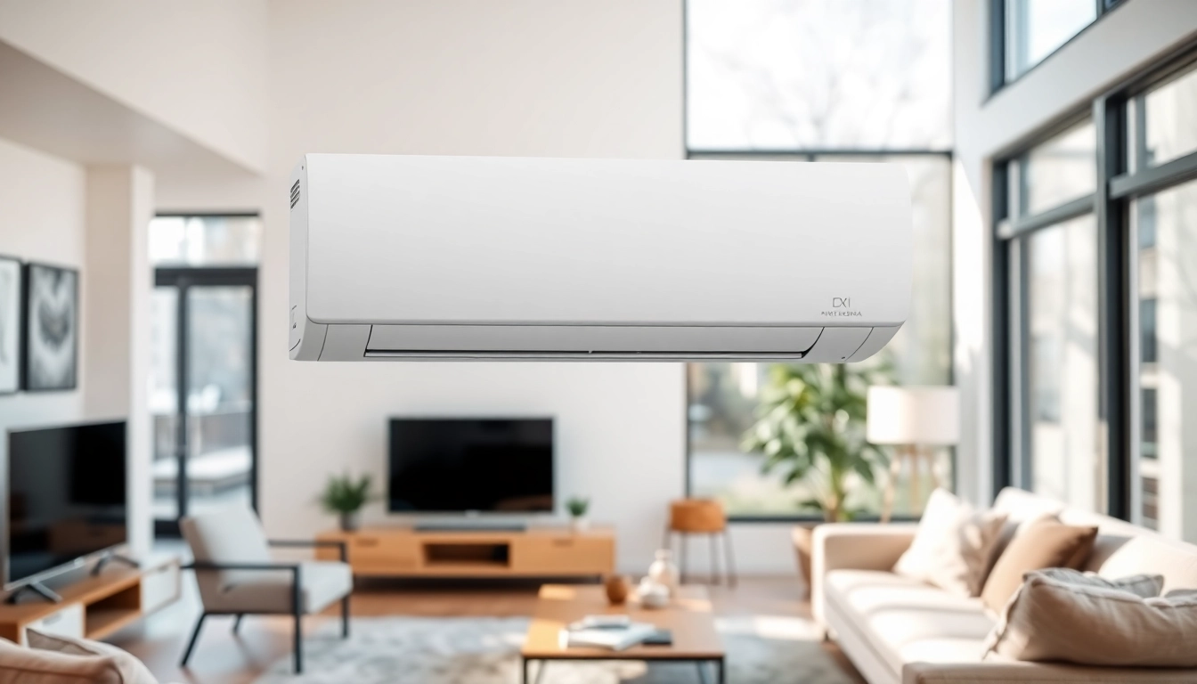 Install a mini split ac in a cozy modern living room, combining style and function.