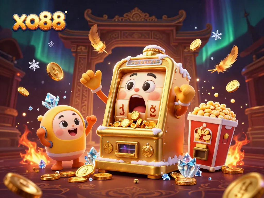 Experience the excitement at xo88 as a golden slot machine hits the jackpot with coins pouring out.