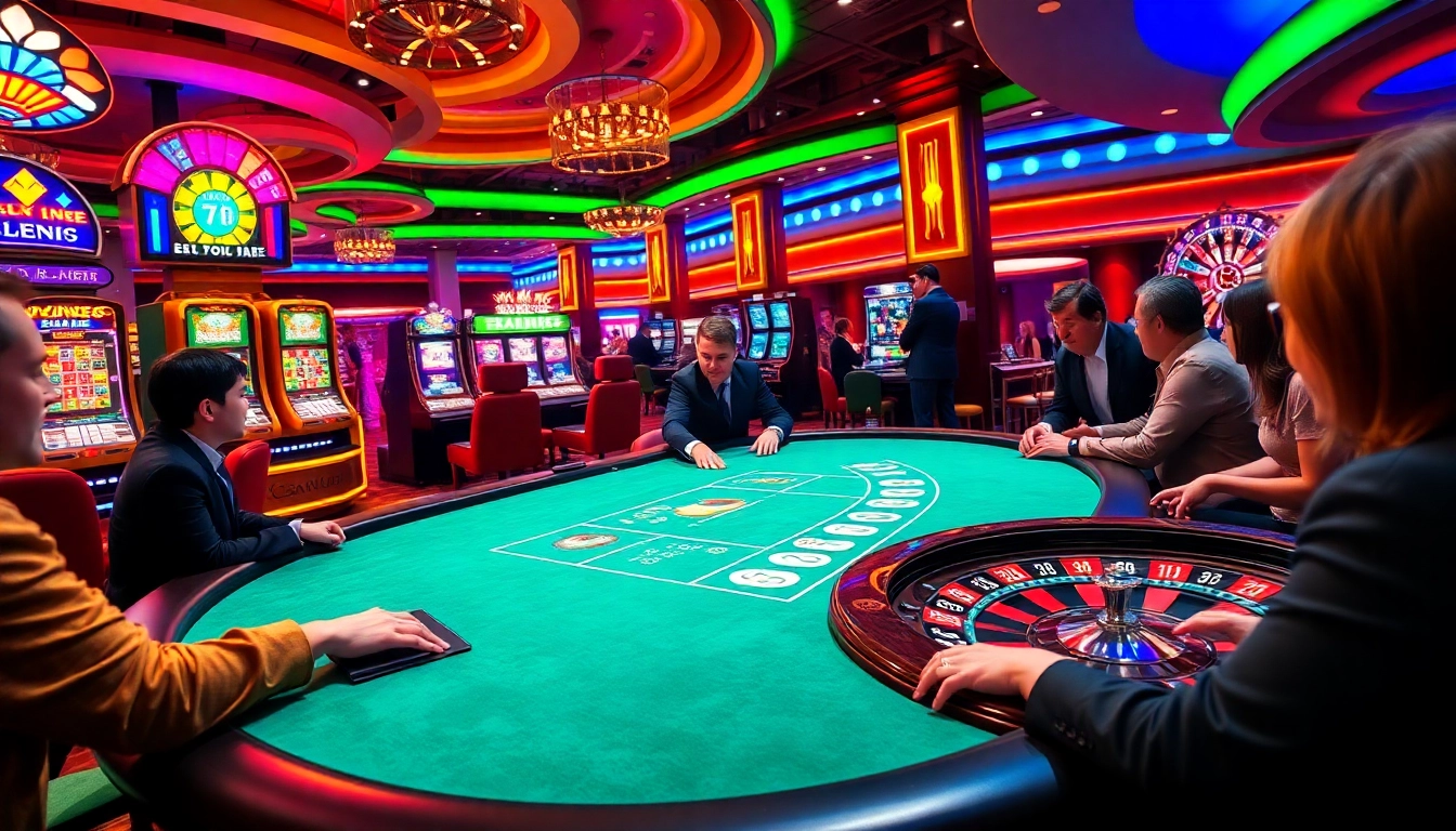 Players enjoying thrilling games at 7hh casino with vibrant slots and exciting poker.