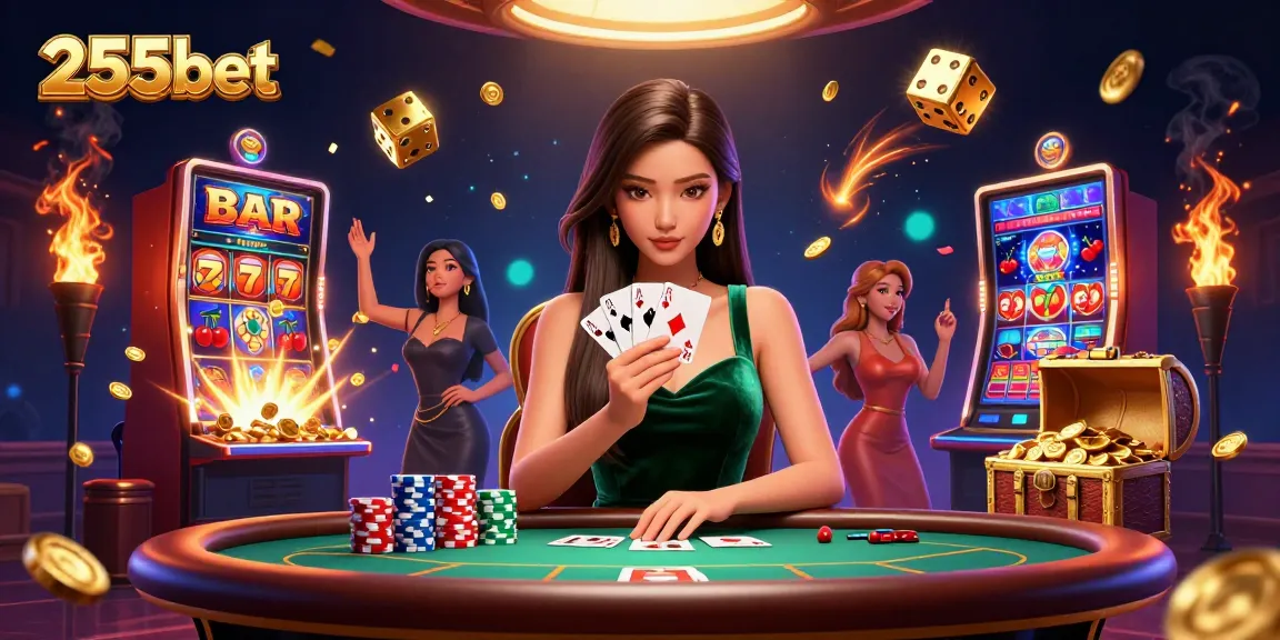 Experimente a emocionante experiência de jogos de cassino da 255bet com uma cena de poker deslumbrante apresentando cartas, fichas e jackpots.