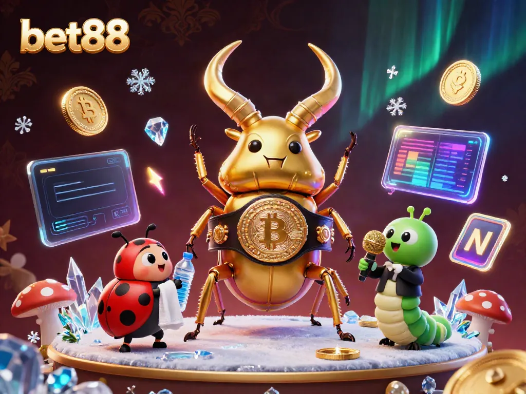 Experience bet88's dynamic gambling scene with glowing crypto coins and animated characters.