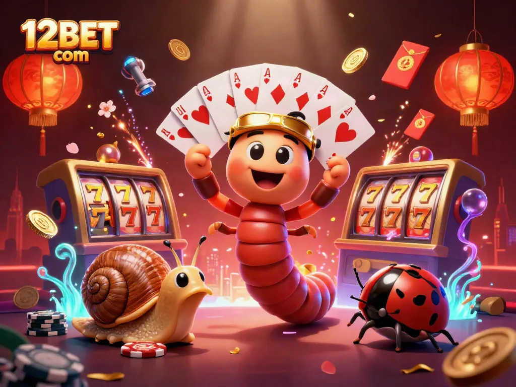 Experience the excitement of 12BET com with a lively scene showcasing vibrant casino elements and characters.