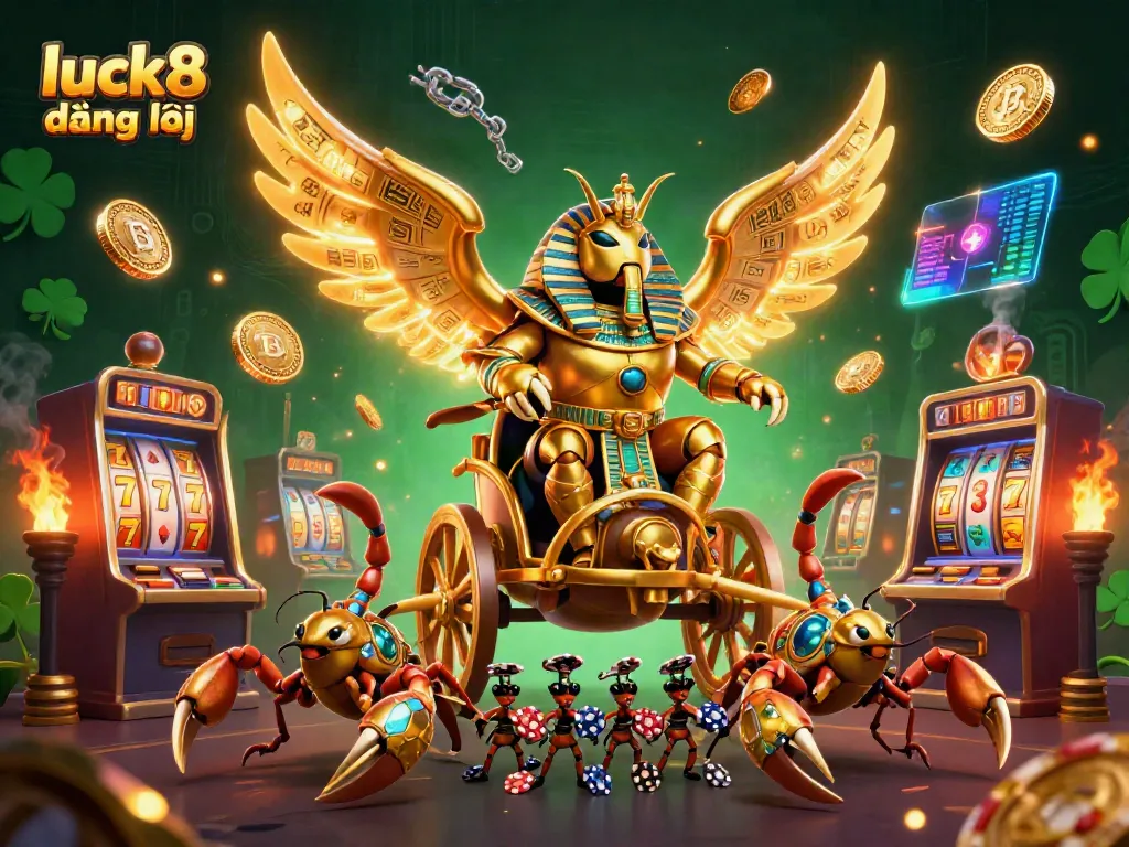 Engage in luck8 đăng nhập by experiencing a dynamic casino scene with characters and slot gaming elements.
