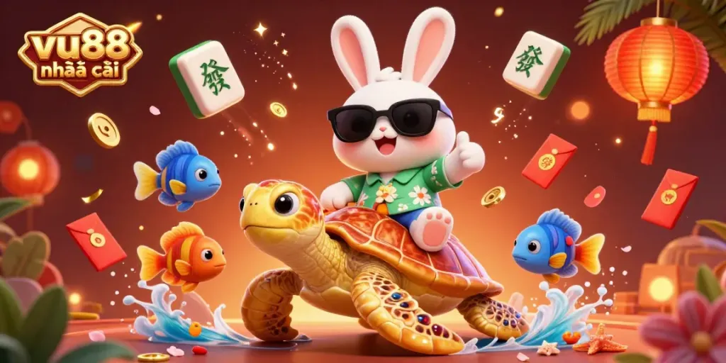 Experience the excitement at vu88 nhà cái with immersive 3D casino illustration featuring lucky symbols and vibrant scenes.