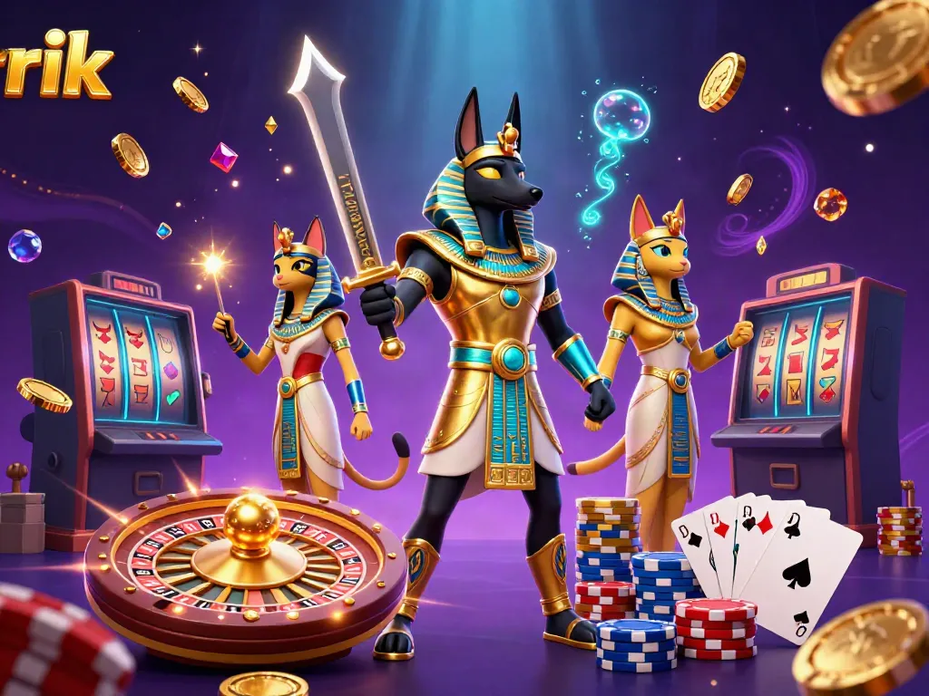 Experience thrilling gameplay with rik in a vibrant 3D cash rewards scene featuring ancient Egyptian warriors and casino elements.