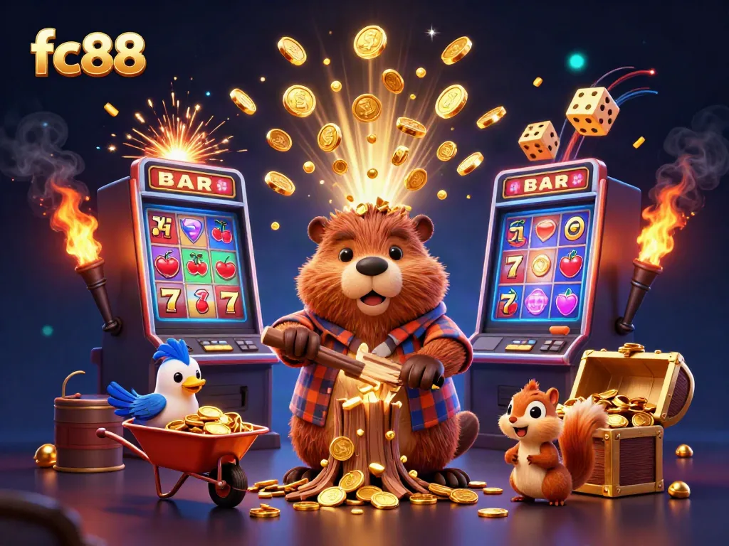 Experience thrilling jackpots at fc88 with cartoon characters collecting coins in a captivating 3D casino scene.