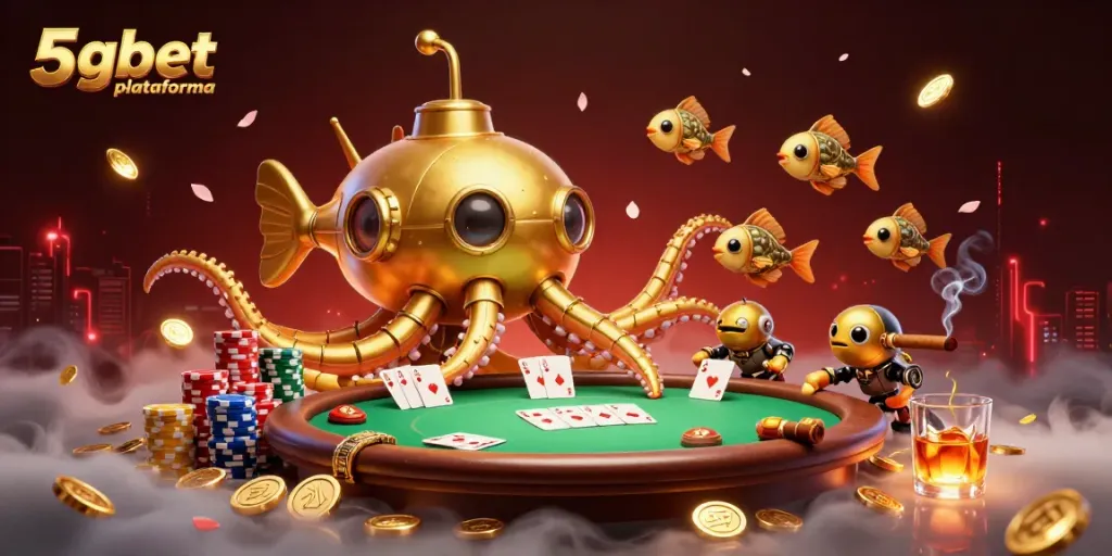 Engage with thrilling gameplay on the 5gbet plataforma, featuring vibrant 3D illustrations of gold and casino elements.