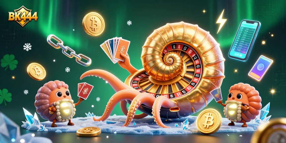 Experience thrilling gaming action with BK444, featuring a nautilus roulette wheel and crypto elements.