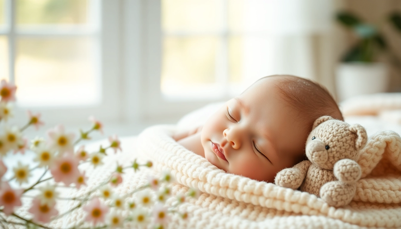 Capturing moments of babyfotografie with a serene newborn sleeping on a soft blanket, surrounded by flowers.