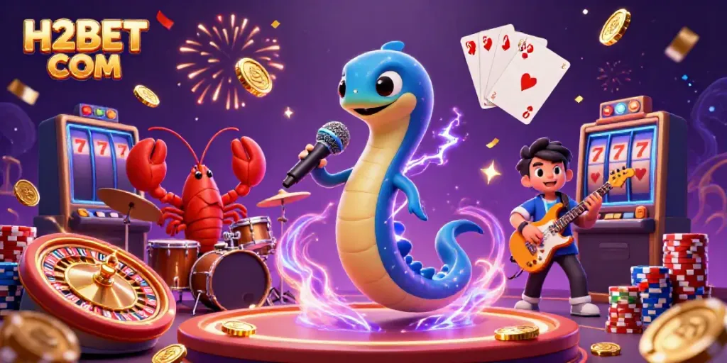 Experience the excitement of H2BET COM with a dynamic underwater casino scene featuring vibrant characters and gaming elements.