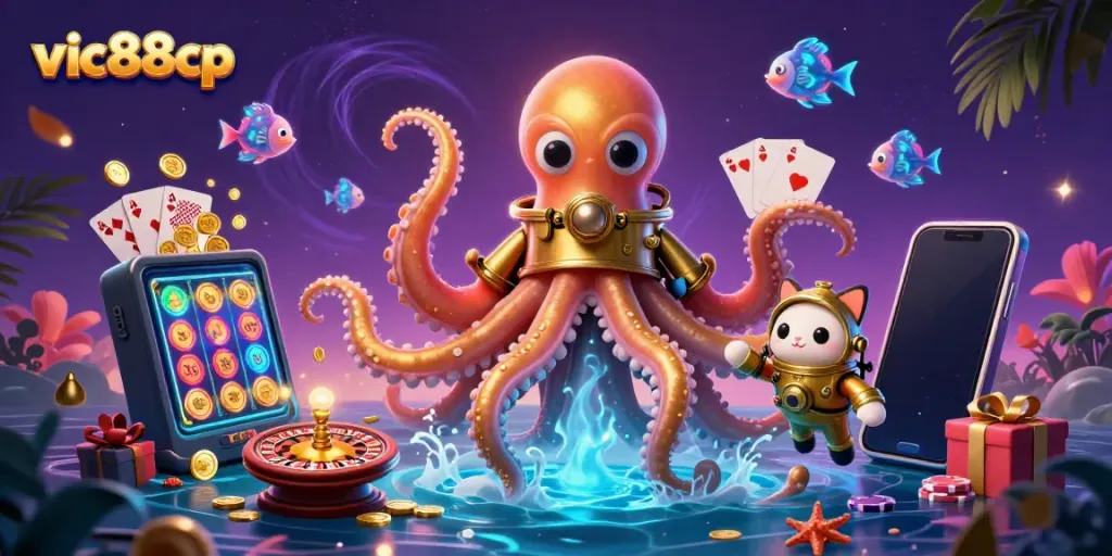 Experience fun gaming moments with vic88cp in a thrilling underwater scene featuring vibrant slot games.
