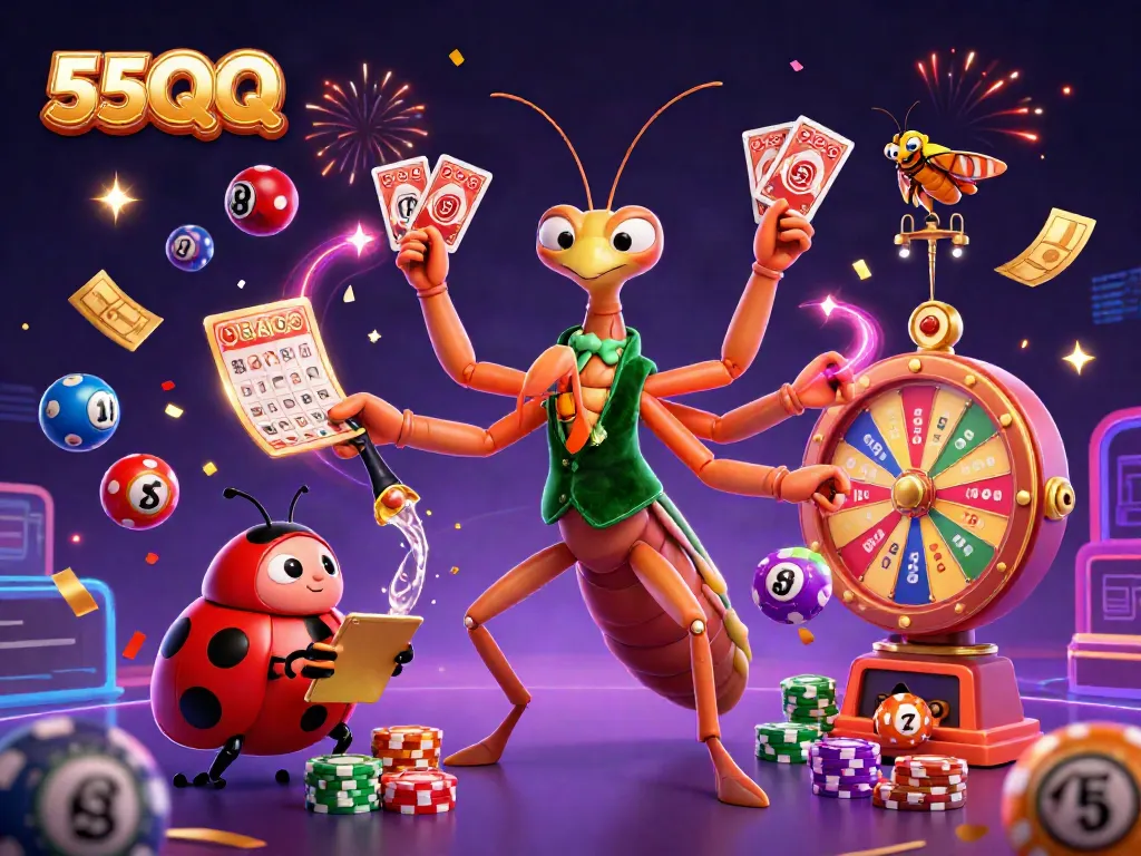 Experience thrilling gameplay with 55QQ featuring a vibrant casino scene with lively characters and interactive elements.