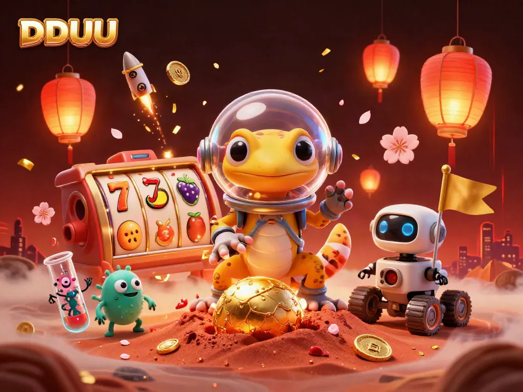 Spin the reels with DDUU’s Martian gecko and cheer for big wins in an exciting intergalactic casino!