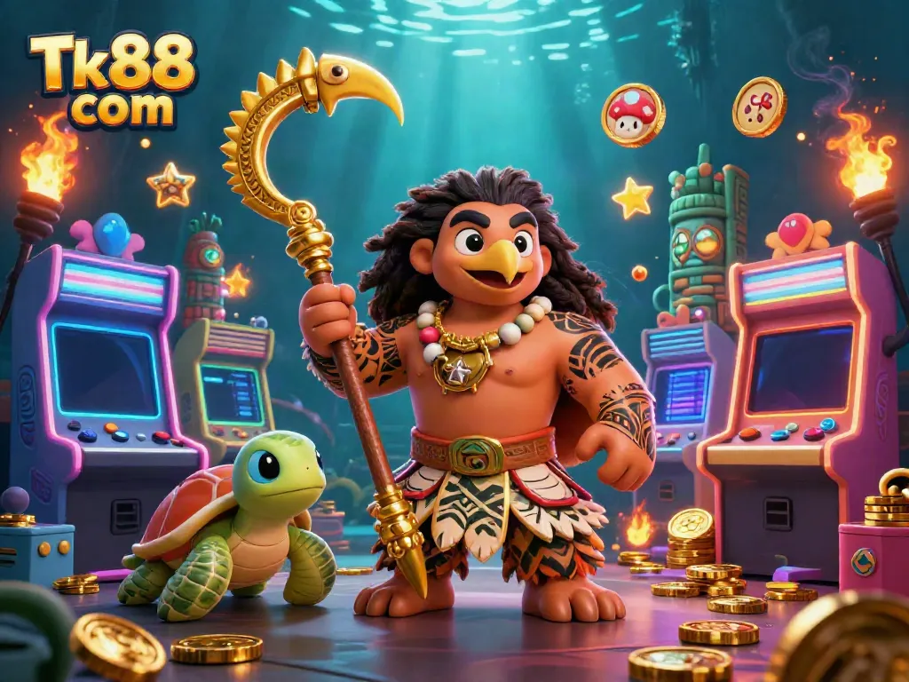 Experience thrilling gaming at Tk88 com with our vibrant casino-themed 3D illustration.