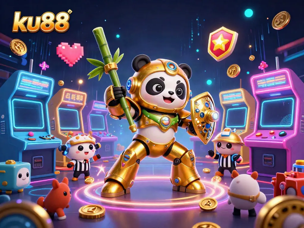 ku88 offers a vibrant gaming experience with cartoon characters in an action-filled casino scene.