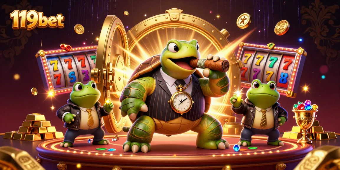 Experience thrilling gaming at 119bet with vibrant casino characters amid dazzling treasures and excitement.