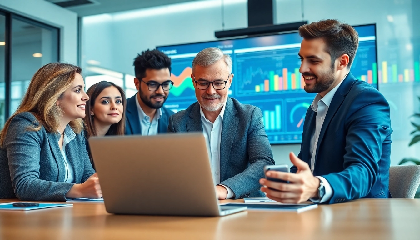 Analyze key metrics and trends with demand forecasting software during a corporate meeting.