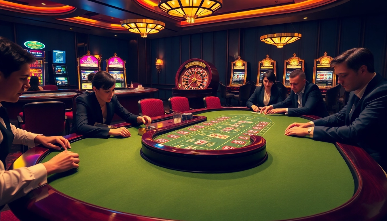 Experience the thrill of sunwin as players engage in an intense poker game at a luxurious casino table.