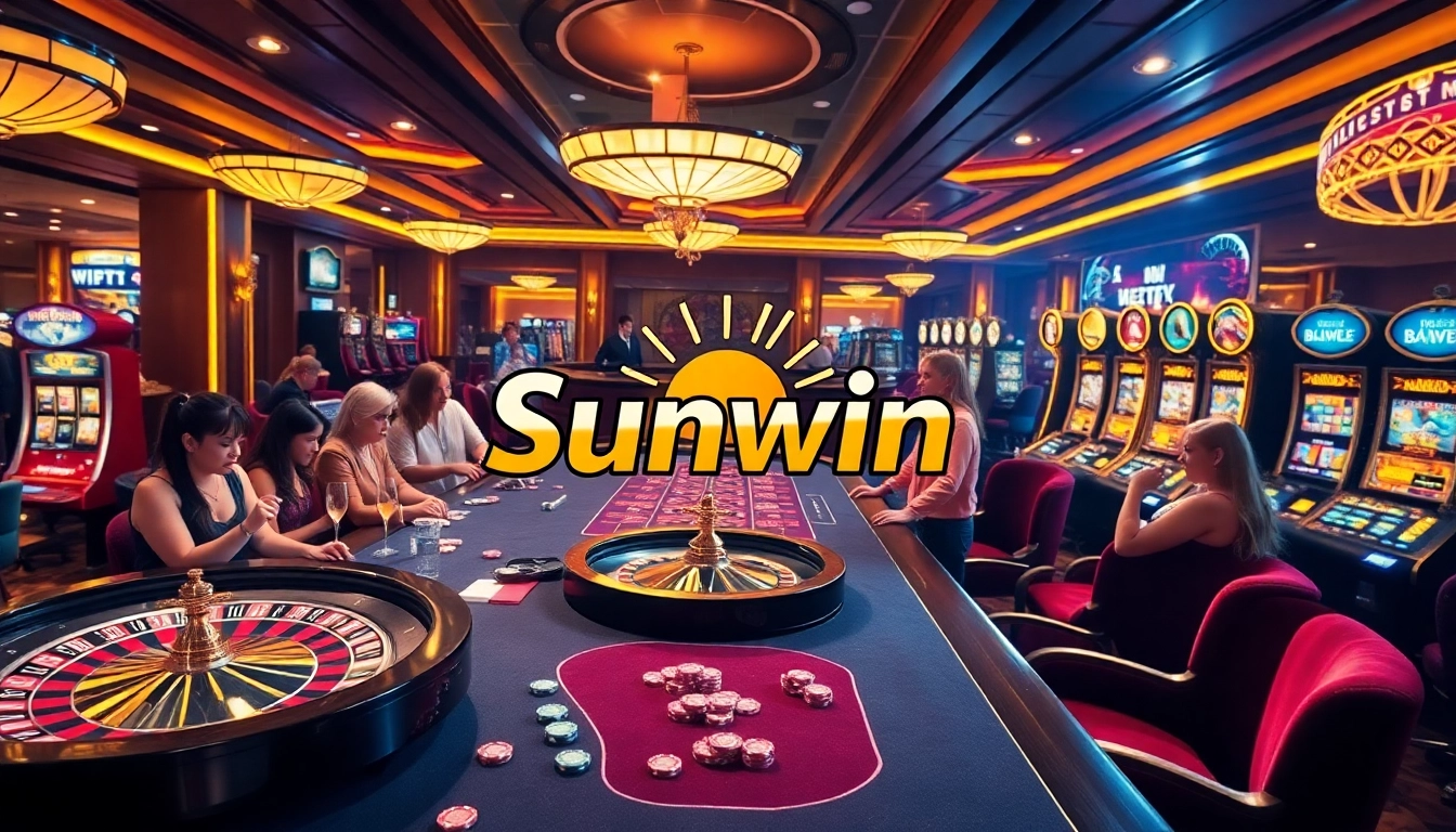 Experience the thrill of gambling at Sunwin with lively tables and luxury decor.
