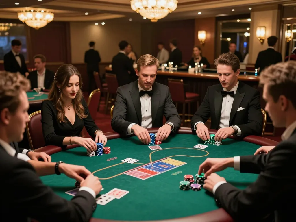 Players strategizing in a spirited GK88 poker game, chips and cards creating immersive action.