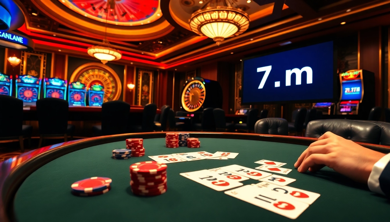 Experience thrilling poker action and high-stakes 7m betting in a luxurious casino setting.