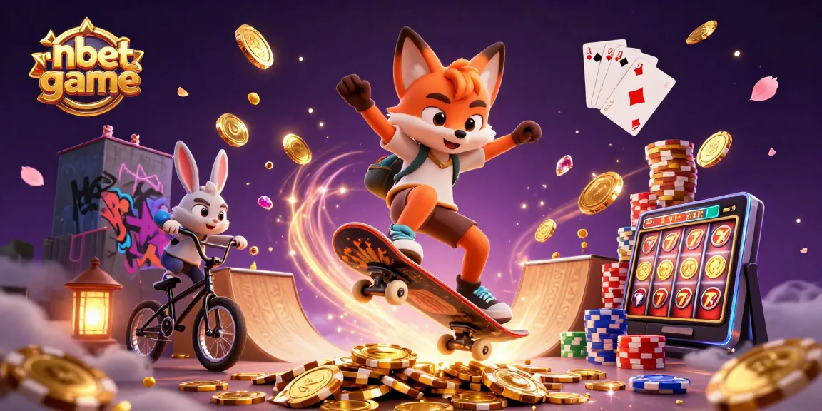 Experience thrilling gaming with nbetgame as a skateboarder fox and BMX rabbit navigate a vibrant casino world.