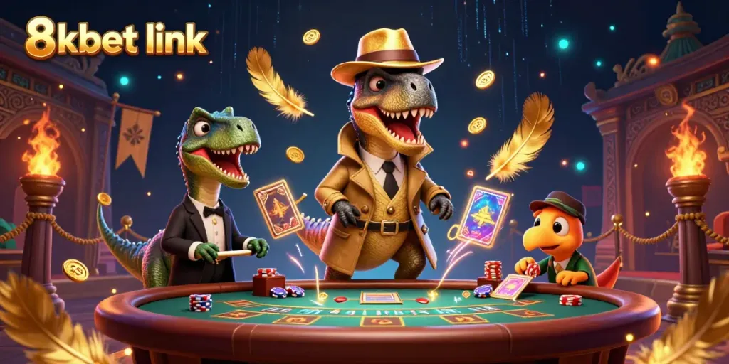 Experience thrilling action at the 8xbet link blackjack table featuring a clever velociraptor.