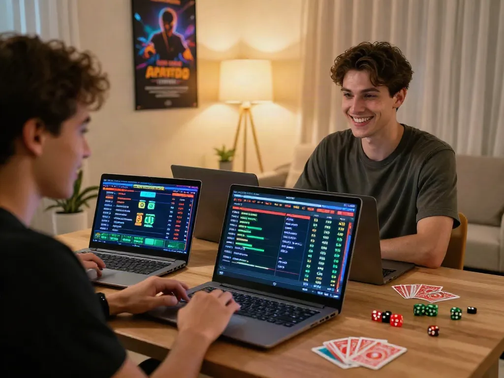 Player engaging in online gem88 sports betting with vibrant odds display and cozy atmosphere.